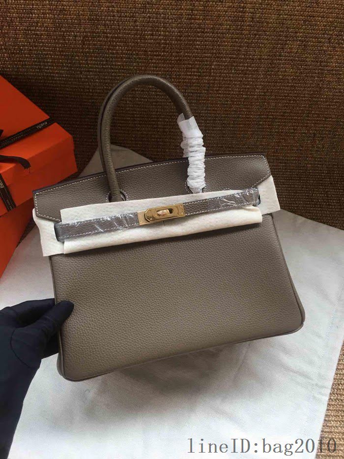 愛馬仕HERMES Birkin 鉑金包 大象灰 進口小牛皮 金銀扣 皮質細膩柔軟 時尚女手提包  tdher1142
